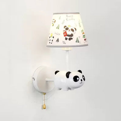 Kindergarten Panda Sconce Light with Fabric Shade Resin 1 Head Animal White Wall Lamp Clearhalo 'Wall Lamps & Sconces' 'Wall Lights' Lighting' 102156