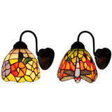 Black Dome Wall Mounted Light Victorian 1 Head Multicolor Stained Glass Sconce Light with Flower/Dragonfly Pattern Clearhalo 'Wall Lamps & Sconces' 'Wall Lights' Lighting' 102301