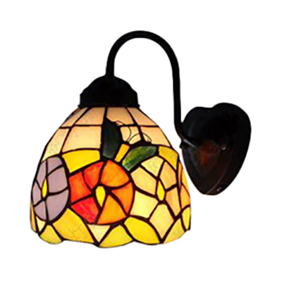 Black Dome Wall Mounted Light Victorian 1 Head Multicolor Stained Glass Sconce Light with Flower/Dragonfly Pattern Clearhalo 'Wall Lamps & Sconces' 'Wall Lights' Lighting' 102303