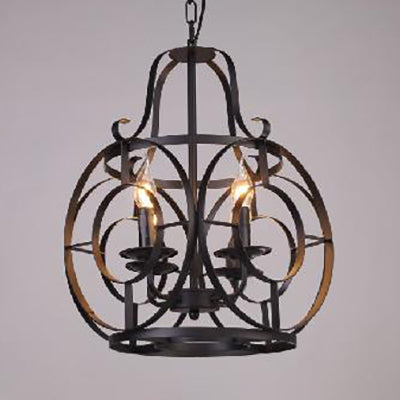 Iron Lantern Cage Suspension Light Vintage Stylish 4 Bulbs Restaurant Chandelier Pendant Light in Black Clearhalo 'Ceiling Lights' 'Chandeliers' Lighting' options 102605