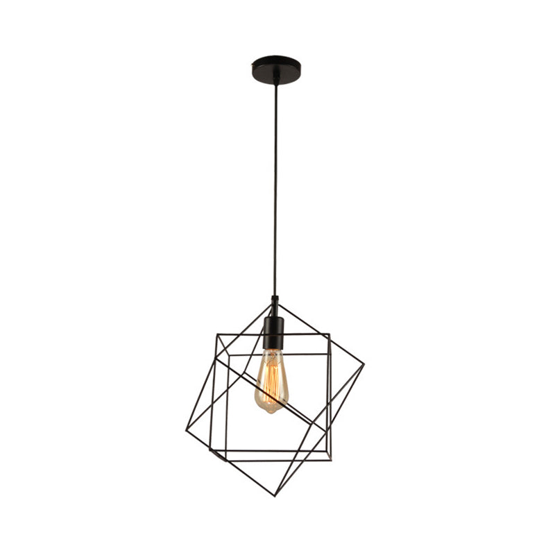 1 Light Structural Cubic Hanging Lamp Industrial Black Metal Pendant Light for Dining Room Clearhalo 'Ceiling Lights' 'Modern Pendants' 'Modern' 'Pendant Lights' 'Pendants' Lighting' 102872