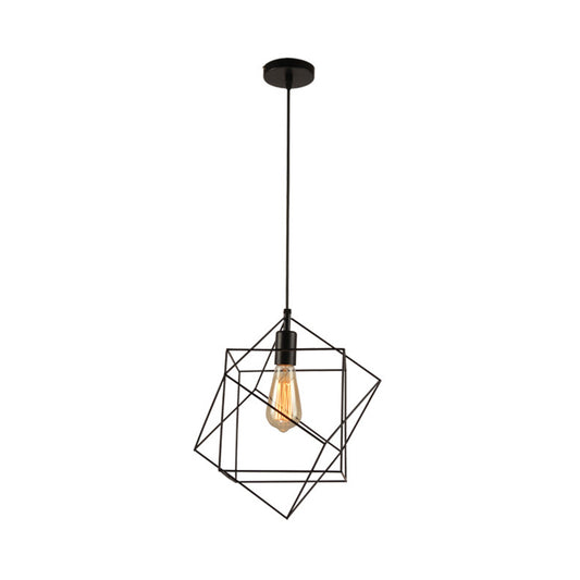 1 Light Structural Cubic Hanging Lamp Industrial Black Metal Pendant Light for Dining Room Clearhalo 'Ceiling Lights' 'Modern Pendants' 'Modern' 'Pendant Lights' 'Pendants' Lighting' 102872