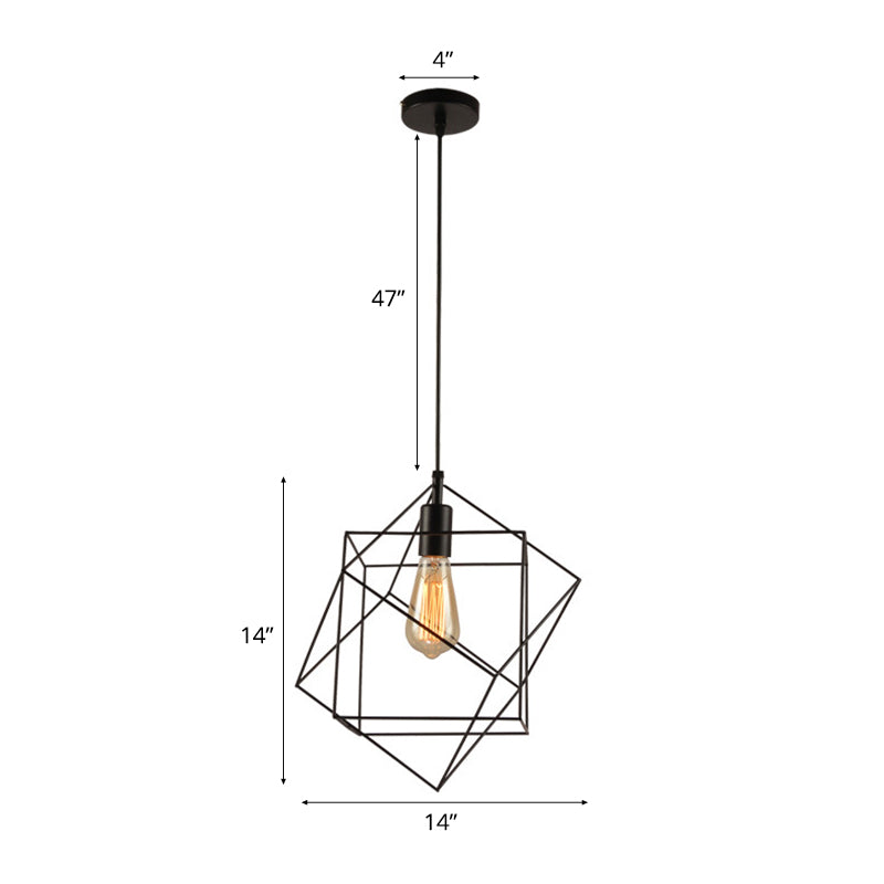 1 Light Structural Cubic Hanging Lamp Industrial Black Metal Pendant Light for Dining Room Clearhalo 'Ceiling Lights' 'Modern Pendants' 'Modern' 'Pendant Lights' 'Pendants' Lighting' 102873