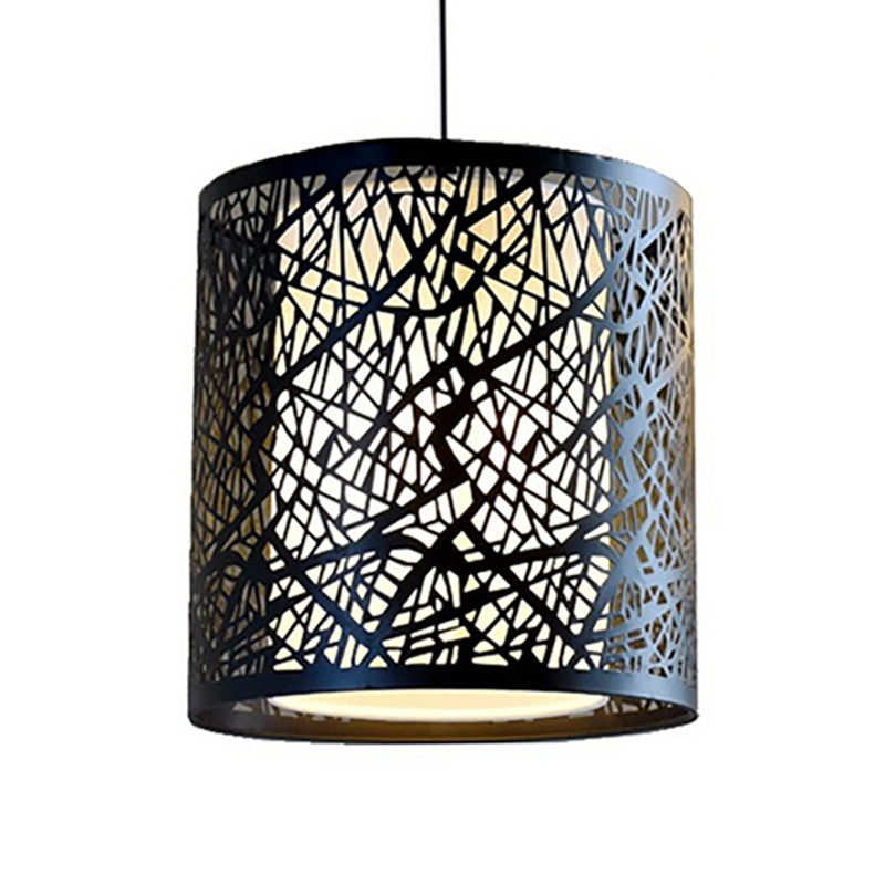 Etched Drum Metal Hanging Lamp Industrial 1 Light Dining Room Pendant Light in Black with Inner White Shade Clearhalo 'Art Deco Pendants' 'Black' 'Cast Iron' 'Ceiling Lights' 'Ceramic' 'Crystal' 'Industrial Pendants' 'Industrial' 'Metal' 'Middle Century Pendants' 'Pendant Lights' 'Pendants' 'Rustic Pendants' 'Tiffany' Lighting' 102906
