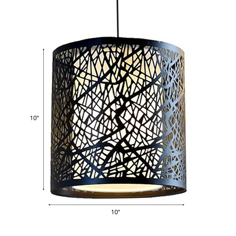 Etched Drum Metal Hanging Lamp Industrial 1 Light Dining Room Pendant Light in Black with Inner White Shade Clearhalo 'Art Deco Pendants' 'Black' 'Cast Iron' 'Ceiling Lights' 'Ceramic' 'Crystal' 'Industrial Pendants' 'Industrial' 'Metal' 'Middle Century Pendants' 'Pendant Lights' 'Pendants' 'Rustic Pendants' 'Tiffany' Lighting' 102907
