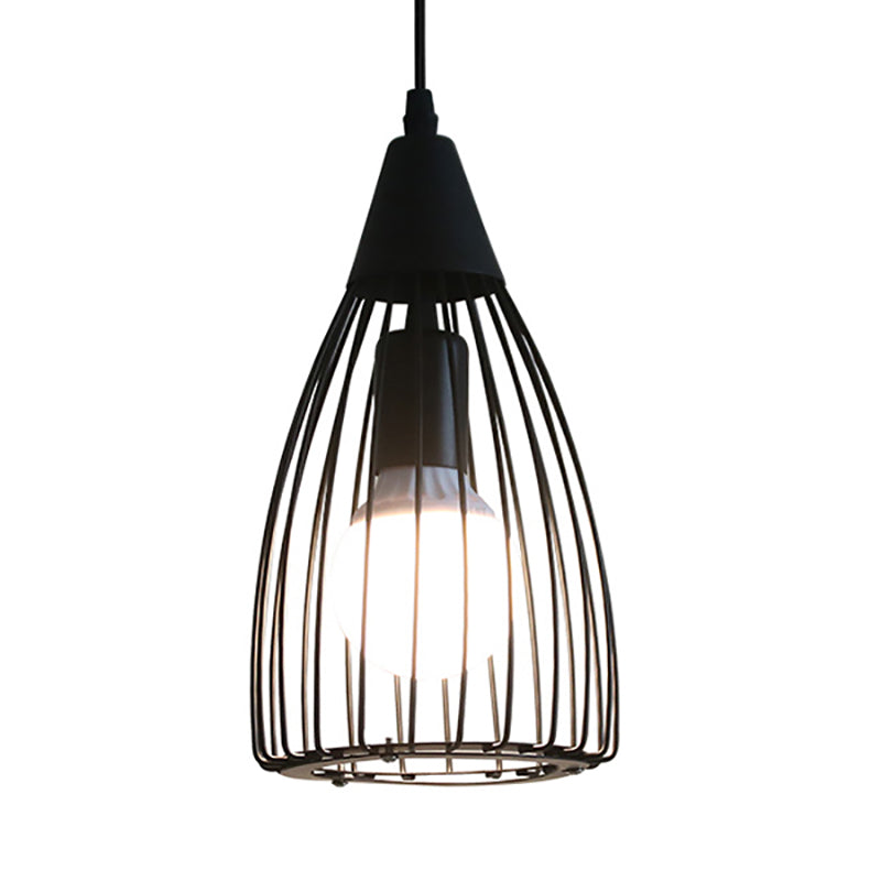 Conical Caged Metal Ceiling Light Vintage Industrial 1 Light Restaurant Hanging Light Fixture in Black Clearhalo 'Art Deco Pendants' 'Black' 'Cast Iron' 'Ceiling Lights' 'Ceramic' 'Crystal' 'Industrial Pendants' 'Industrial' 'Metal' 'Middle Century Pendants' 'Pendant Lights' 'Pendants' 'Rustic Pendants' 'Tiffany' Lighting' 102948