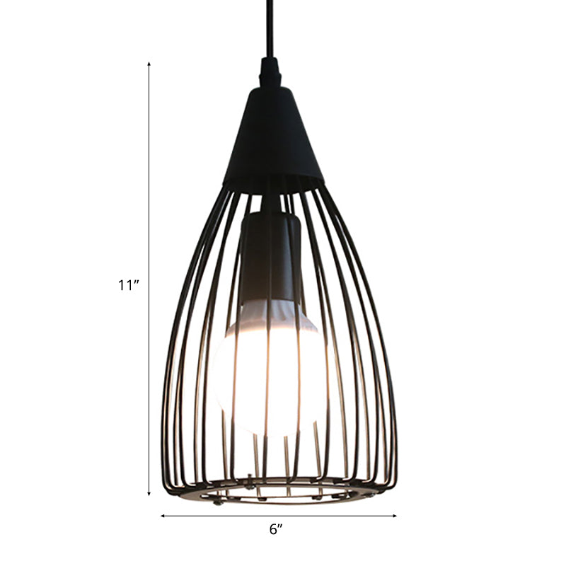 Conical Caged Metal Ceiling Light Vintage Industrial 1 Light Restaurant Hanging Light Fixture in Black Clearhalo 'Art Deco Pendants' 'Black' 'Cast Iron' 'Ceiling Lights' 'Ceramic' 'Crystal' 'Industrial Pendants' 'Industrial' 'Metal' 'Middle Century Pendants' 'Pendant Lights' 'Pendants' 'Rustic Pendants' 'Tiffany' Lighting' 102949