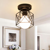 Black Hexagon Cage Flush Mount Lighting Modern Iron 1 Bulb Kitchen Flushmount Ceiling Lamp Clearhalo 'Ceiling Lights' 'Close To Ceiling Lights' 'Close to ceiling' 'Flush mount' Lighting' 1030350