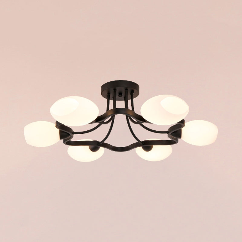 4/6 Lights Flower Semi Flush Mount Rustic Black Opal Ball Glass Ceiling Mount Chandelier Clearhalo 'Ceiling Lights' 'Close To Ceiling Lights' 'Close to ceiling' 'Glass shade' 'Glass' 'Semi-flushmount' Lighting' 1030384