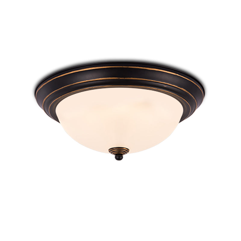 Countryside Semi-Sphere Flush Ceiling Light Milky Glass LED Flush Mount Lighting in Black for Study Room, 13"/15" W Clearhalo 'Ceiling Lights' 'Close To Ceiling Lights' 'Close to ceiling' 'Flush mount' Lighting' 1030396