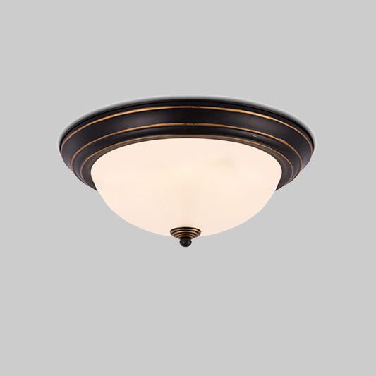 Countryside Semi-Sphere Flush Ceiling Light Milky Glass LED Flush Mount Lighting in Black for Study Room, 13"/15" W Clearhalo 'Ceiling Lights' 'Close To Ceiling Lights' 'Close to ceiling' 'Flush mount' Lighting' 1030397