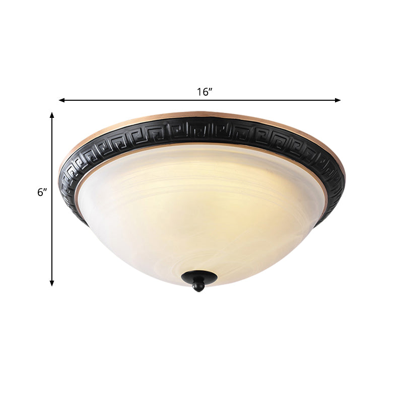 Black Bowl Shape Flush Mount Lamp Classic Milky Glass 12.5"/16" Wide 3 Lights Study Room Ceiling Fixture Clearhalo 'Ceiling Lights' 'Close To Ceiling Lights' 'Close to ceiling' 'Flush mount' Lighting' 1030414