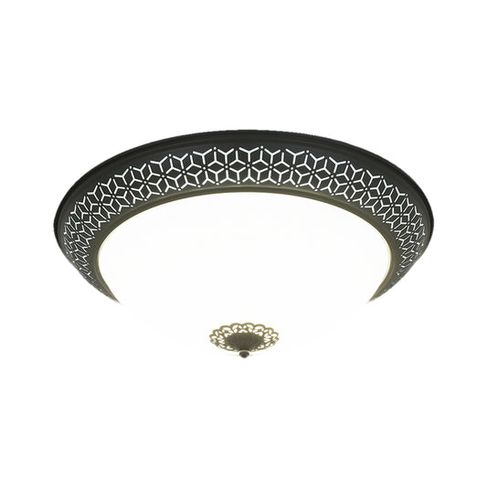 LED Semi-Globe Ceiling Lighting Minimalism Black Opaline Glass Flush Mount with Floral Finial for Bedroom Clearhalo 'Ceiling Lights' 'Close To Ceiling Lights' 'Close to ceiling' 'Flush mount' Lighting' 1030417