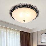 Opal Glass Bowl-Like Ceiling Light Fixture Countryside 1/2-Bulb 14"/19.5" Wide Bedroom Flush Mount Lighting in Black and Gold Black-Gold Clearhalo 'Ceiling Lights' 'Close To Ceiling Lights' 'Close to ceiling' 'Flush mount' Lighting' 1030425