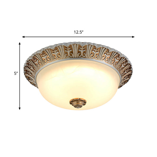 10.5"/12.5" W LED Opal Glossy Glass Ceiling Flush Traditional Khaki Dome Living Room Flush Mount Lighting Clearhalo 'Ceiling Lights' 'Close To Ceiling Lights' 'Close to ceiling' 'Flush mount' Lighting' 1030475