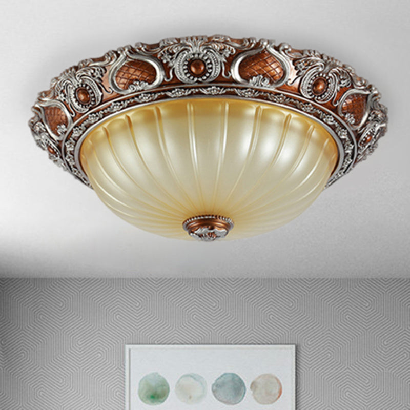 Brown 2/3-Light Pleated Flush Mount Classic Resin Semi-Spherical Ceiling Fixture, 13"/17"/19.5" Wide Brown Clearhalo 'Ceiling Lights' 'Close To Ceiling Lights' 'Close to ceiling' 'Flush mount' Lighting' 1030476