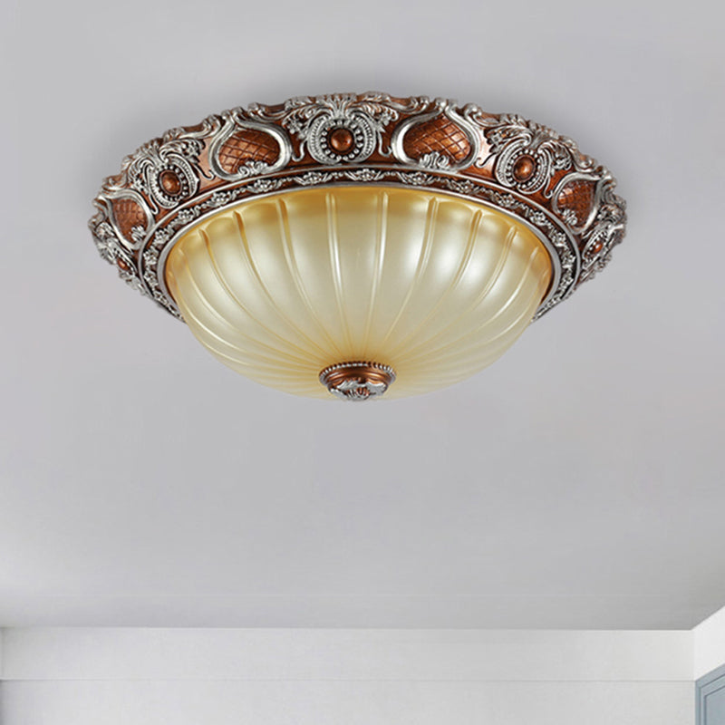 Brown 2/3-Light Pleated Flush Mount Classic Resin Semi-Spherical Ceiling Fixture, 13"/17"/19.5" Wide Clearhalo 'Ceiling Lights' 'Close To Ceiling Lights' 'Close to ceiling' 'Flush mount' Lighting' 1030477