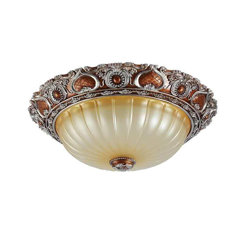 Brown 2/3-Light Pleated Flush Mount Classic Resin Semi-Spherical Ceiling Fixture, 13"/17"/19.5" Wide Clearhalo 'Ceiling Lights' 'Close To Ceiling Lights' 'Close to ceiling' 'Flush mount' Lighting' 1030478