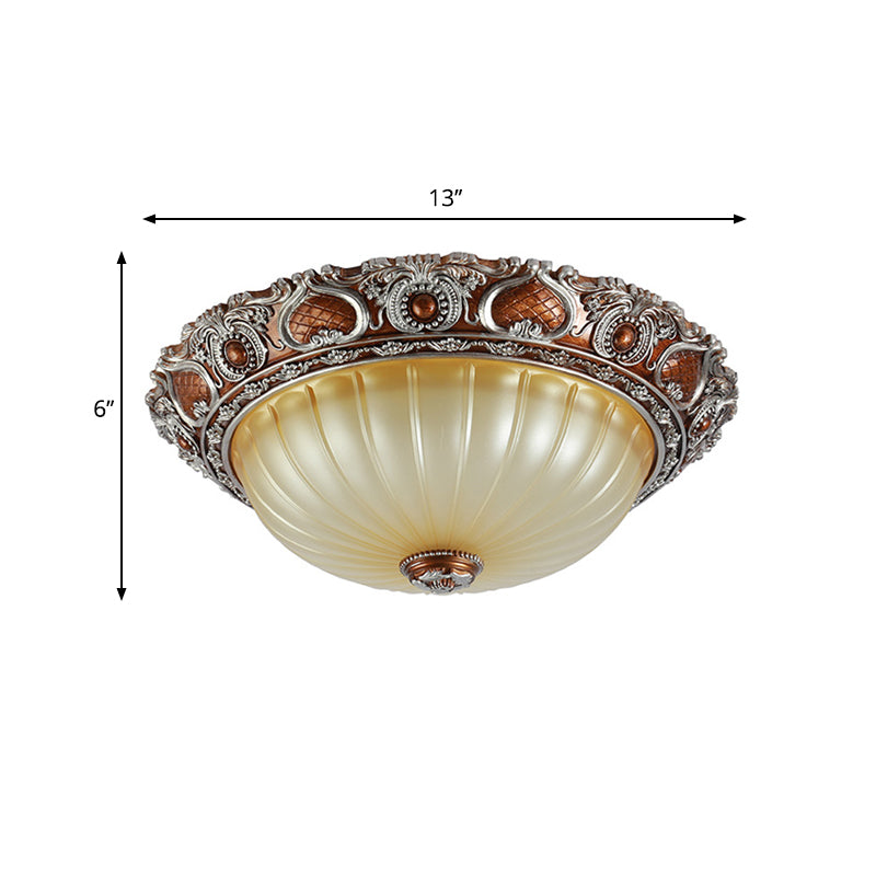 Brown 2/3-Light Pleated Flush Mount Classic Resin Semi-Spherical Ceiling Fixture, 13"/17"/19.5" Wide Clearhalo 'Ceiling Lights' 'Close To Ceiling Lights' 'Close to ceiling' 'Flush mount' Lighting' 1030479