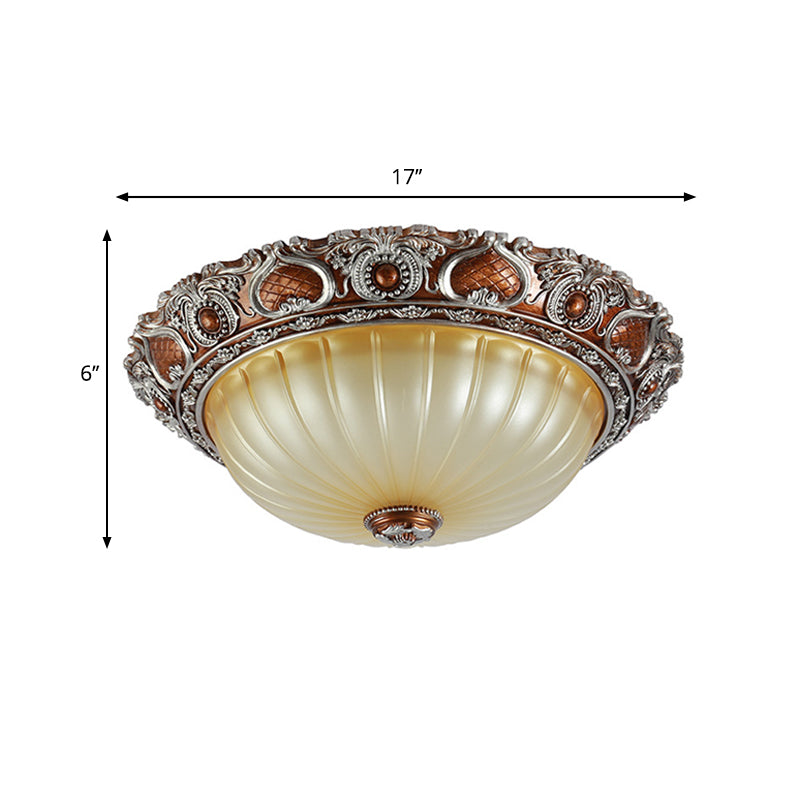 Brown 2/3-Light Pleated Flush Mount Classic Resin Semi-Spherical Ceiling Fixture, 13"/17"/19.5" Wide Clearhalo 'Ceiling Lights' 'Close To Ceiling Lights' 'Close to ceiling' 'Flush mount' Lighting' 1030480