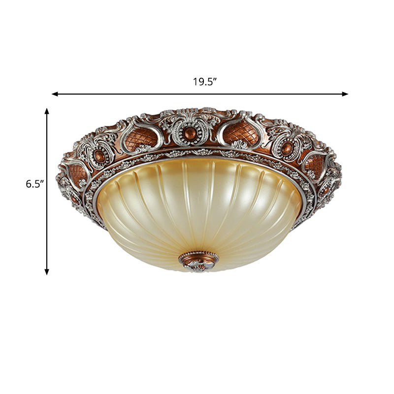 Brown 2/3-Light Pleated Flush Mount Classic Resin Semi-Spherical Ceiling Fixture, 13"/17"/19.5" Wide Clearhalo 'Ceiling Lights' 'Close To Ceiling Lights' 'Close to ceiling' 'Flush mount' Lighting' 1030481