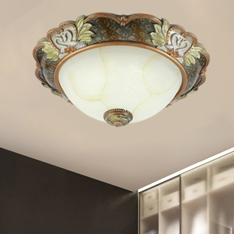 Bowl Shape Resin Ceiling Light Fixture Vintage 2/3 Heads 13"/17"/19.5" Wide Hallway Flush Mount Lamp in Brass Brass Clearhalo 'Ceiling Lights' 'Close To Ceiling Lights' 'Close to ceiling' 'Flush mount' Lighting' 1030482