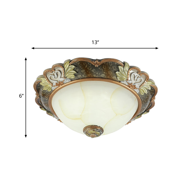 Bowl Shape Resin Ceiling Light Fixture Vintage 2/3 Heads 13"/17"/19.5" Wide Hallway Flush Mount Lamp in Brass Clearhalo 'Ceiling Lights' 'Close To Ceiling Lights' 'Close to ceiling' 'Flush mount' Lighting' 1030485