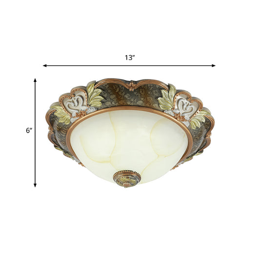 Bowl Shape Resin Ceiling Light Fixture Vintage 2/3 Heads 13"/17"/19.5" Wide Hallway Flush Mount Lamp in Brass Clearhalo 'Ceiling Lights' 'Close To Ceiling Lights' 'Close to ceiling' 'Flush mount' Lighting' 1030485