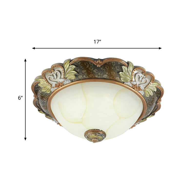 Bowl Shape Resin Ceiling Light Fixture Vintage 2/3 Heads 13"/17"/19.5" Wide Hallway Flush Mount Lamp in Brass Clearhalo 'Ceiling Lights' 'Close To Ceiling Lights' 'Close to ceiling' 'Flush mount' Lighting' 1030486