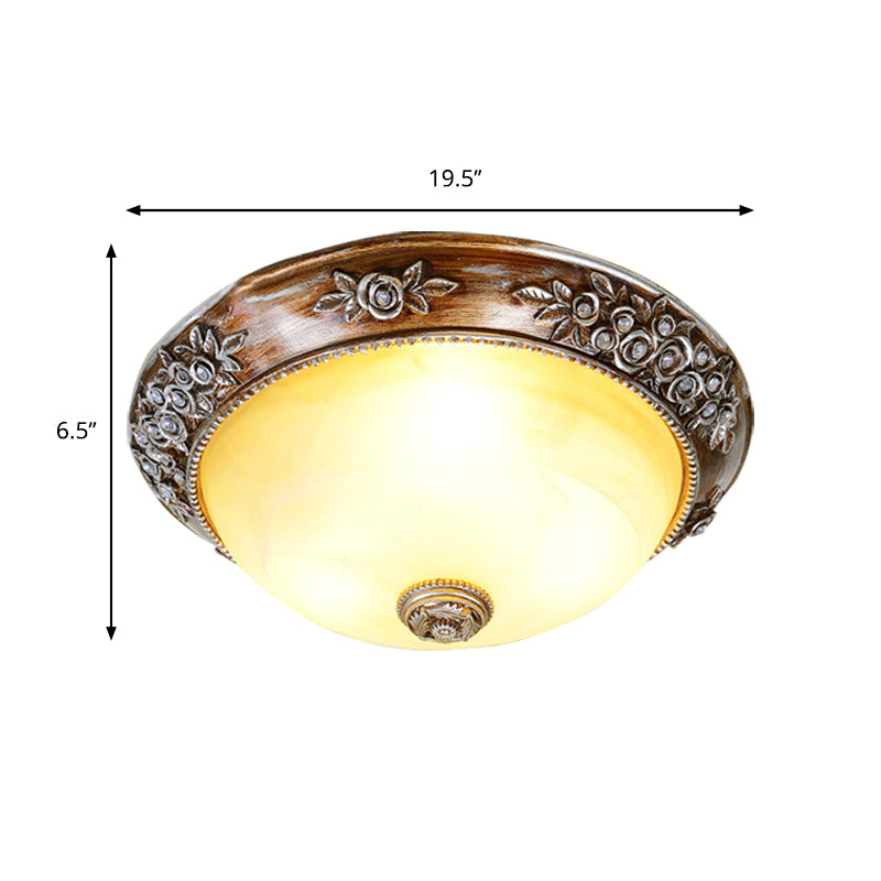 Minimalism Semi-Globe Flush Mount Lamp 12"/16"/19.5" W 2/3 Bulbs Resin Ceiling Fixture in Sepia for Balcony Clearhalo 'Ceiling Lights' 'Close To Ceiling Lights' 'Close to ceiling' 'Flush mount' Lighting' 1030493