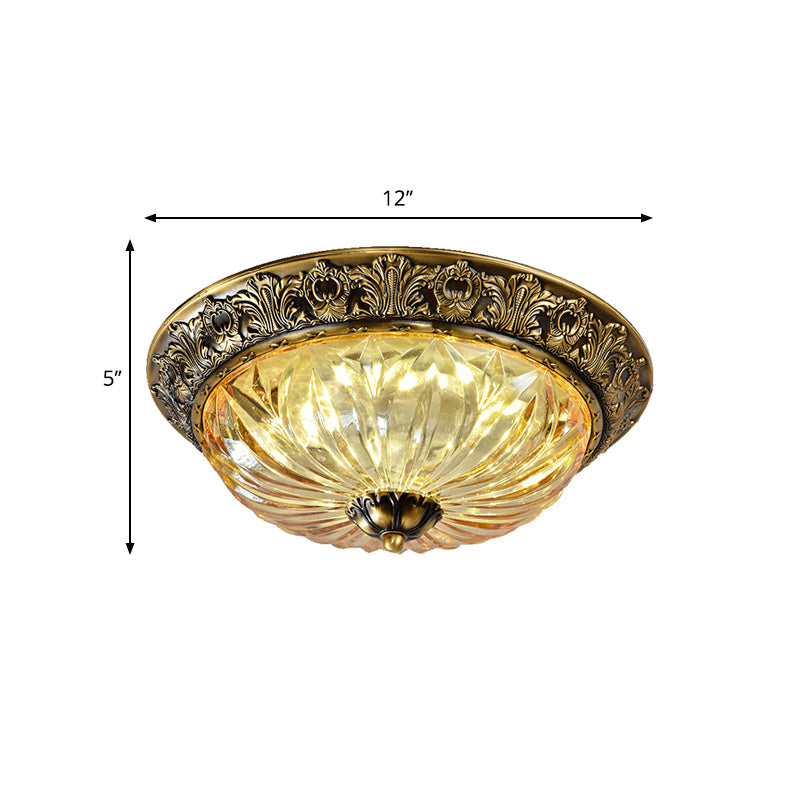 2/3 Heads Pleated Ceiling Light Fixture with Dome Shade Crystal Minimalism Study Room Flush Mount Lamp in Brass, 12"/16"/19.5" W Clearhalo 'Ceiling Lights' 'Close To Ceiling Lights' 'Close to ceiling' 'Flush mount' Lighting' 1030518