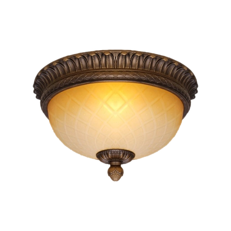 Lattice Glass Bowl Flush Mount Lamp Countryside 2 Bulbs Child Room Ceiling Flush in Coffee Clearhalo 'Ceiling Lights' 'Close To Ceiling Lights' 'Close to ceiling' 'Flush mount' Lighting' 1030523