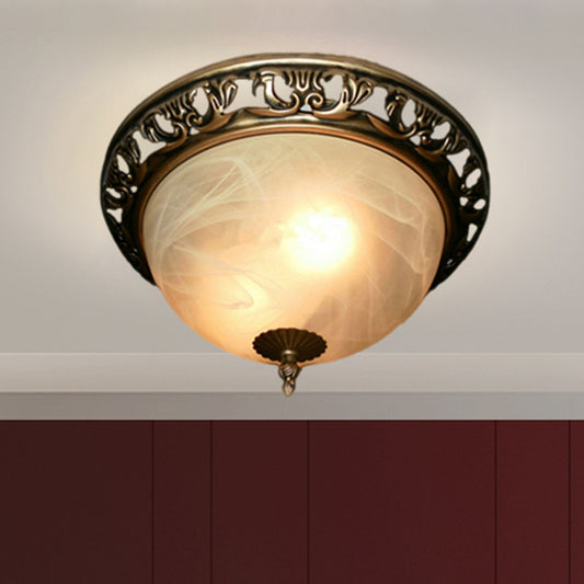 Brass 2 Lights Ceiling Lighting Fixture Traditional Crackle Glass Semi-Orb Flush Mount Lamp for Dining Room Brass Clearhalo 'Ceiling Lights' 'Close To Ceiling Lights' 'Close to ceiling' 'Flush mount' Lighting' 1030525