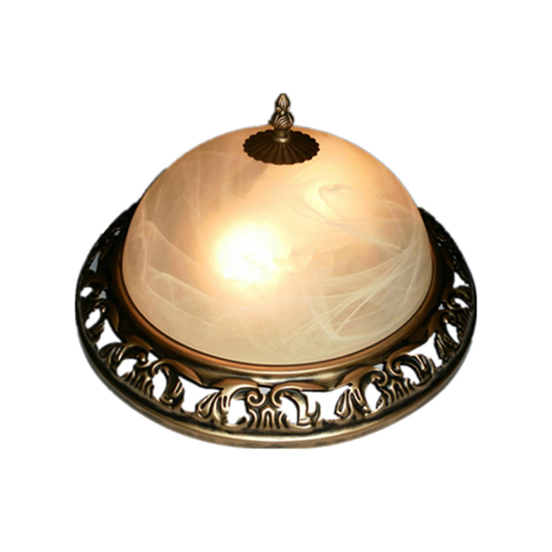 Brass 2 Lights Ceiling Lighting Fixture Traditional Crackle Glass Semi-Orb Flush Mount Lamp for Dining Room Clearhalo 'Ceiling Lights' 'Close To Ceiling Lights' 'Close to ceiling' 'Flush mount' Lighting' 1030527