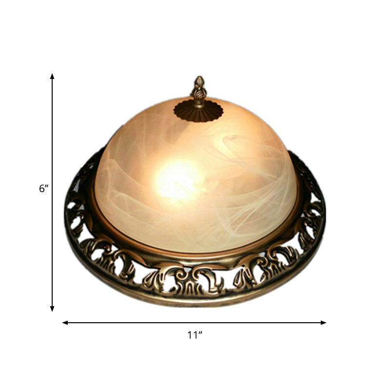 Brass 2 Lights Ceiling Lighting Fixture Traditional Crackle Glass Semi-Orb Flush Mount Lamp for Dining Room Clearhalo 'Ceiling Lights' 'Close To Ceiling Lights' 'Close to ceiling' 'Flush mount' Lighting' 1030528