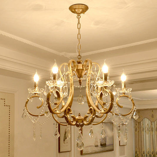 Gold 6 Bulbs Scroll Chandelier Light Fixture Traditional Crystal Swag Ceiling Suspension Lamp Clearhalo 'Ceiling Lights' 'Chandeliers' Lighting' options 1031079