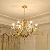 Gold 6 Bulbs Scroll Chandelier Light Fixture Traditional Crystal Swag Ceiling Suspension Lamp Clearhalo 'Ceiling Lights' 'Chandeliers' Lighting' options 1031080