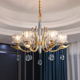 6-Light Lotus Shade Pendulum Light Traditional Gold Finish Clear Crystal Pendant Chandelier Gold Clearhalo 'Ceiling Lights' 'Chandeliers' 'Modern Chandeliers' 'Modern' Lighting' 1031083