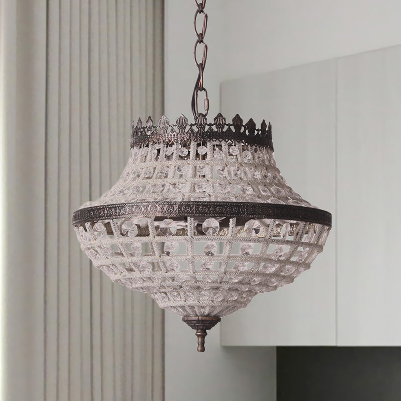 Crystal Beads Urn Shaped Pendant Light Warehouse 2 Bulbs Bedroom Chandelier Lamp in Coffee Coffee Clearhalo 'Ceiling Lights' 'Chandeliers' 'Modern Chandeliers' 'Modern' Lighting' 1031091