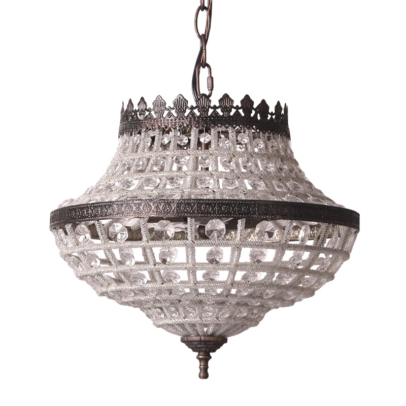 Crystal Beads Urn Shaped Pendant Light Warehouse 2 Bulbs Bedroom Chandelier Lamp in Coffee Clearhalo 'Ceiling Lights' 'Chandeliers' 'Modern Chandeliers' 'Modern' Lighting' 1031092