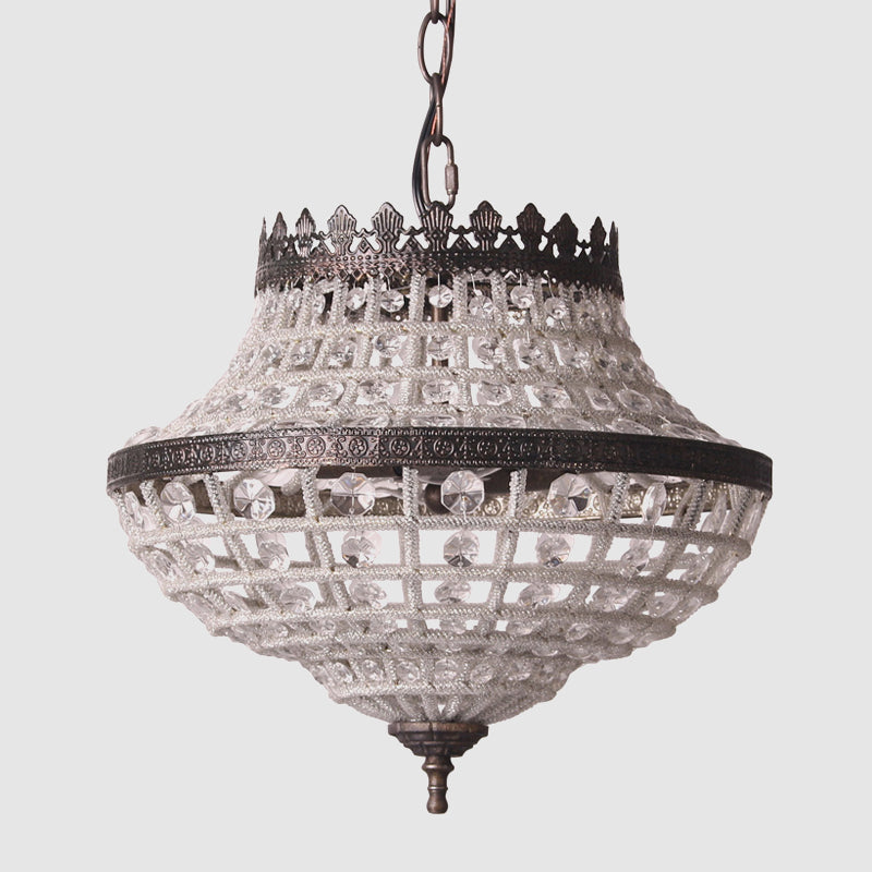 Crystal Beads Urn Shaped Pendant Light Warehouse 2 Bulbs Bedroom Chandelier Lamp in Coffee Clearhalo 'Ceiling Lights' 'Chandeliers' 'Modern Chandeliers' 'Modern' Lighting' 1031093