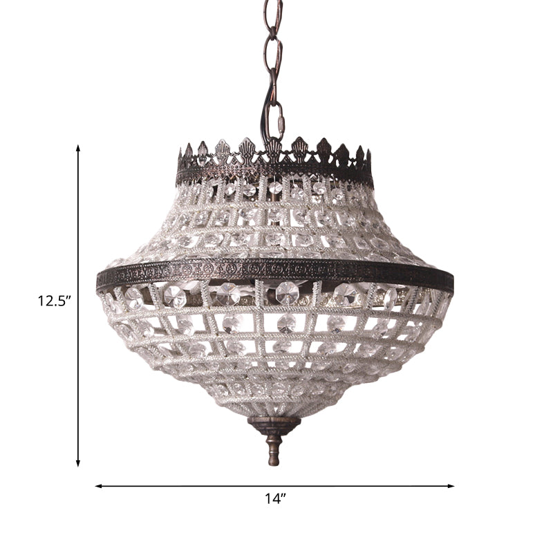 Crystal Beads Urn Shaped Pendant Light Warehouse 2 Bulbs Bedroom Chandelier Lamp in Coffee Clearhalo 'Ceiling Lights' 'Chandeliers' 'Modern Chandeliers' 'Modern' Lighting' 1031094