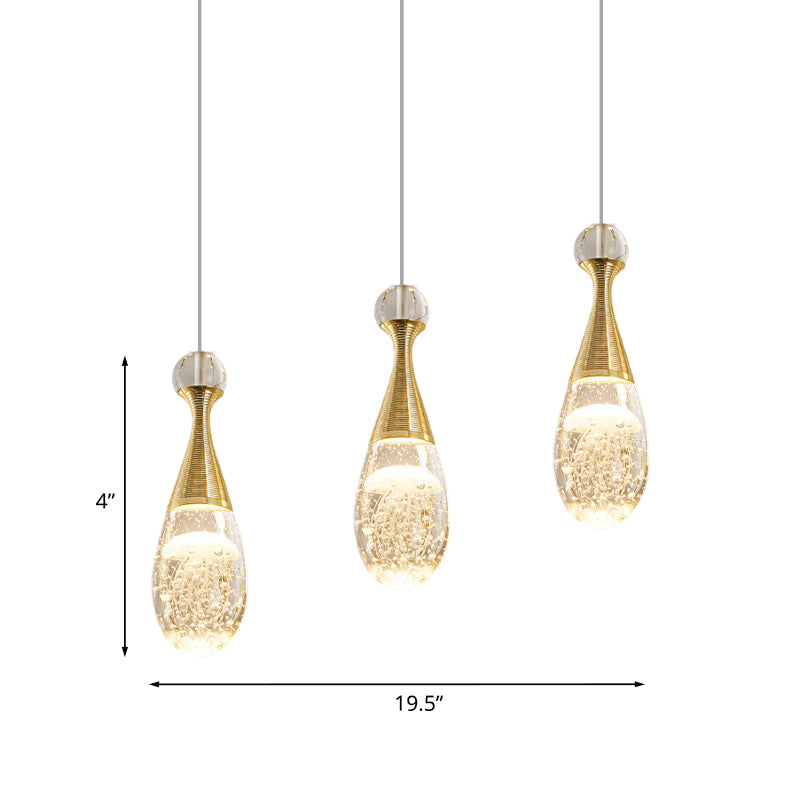 Modernist Teardrop Multi Light Pendant Clear Crystal Glass 3-Bulb Dining Room Ceiling Hang Fixture in Chrome Clearhalo 'Ceiling Lights' 'Modern Pendants' 'Modern' 'Pendant Lights' 'Pendants' Lighting' 1031102