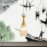 Gold Finish Teardrop Pendant Light Fixture Simple Clear Crystal LED Hanging Ceiling Lamp Gold Clearhalo 'Ceiling Lights' 'Modern Pendants' 'Modern' 'Pendant Lights' 'Pendants' Lighting' 1031107