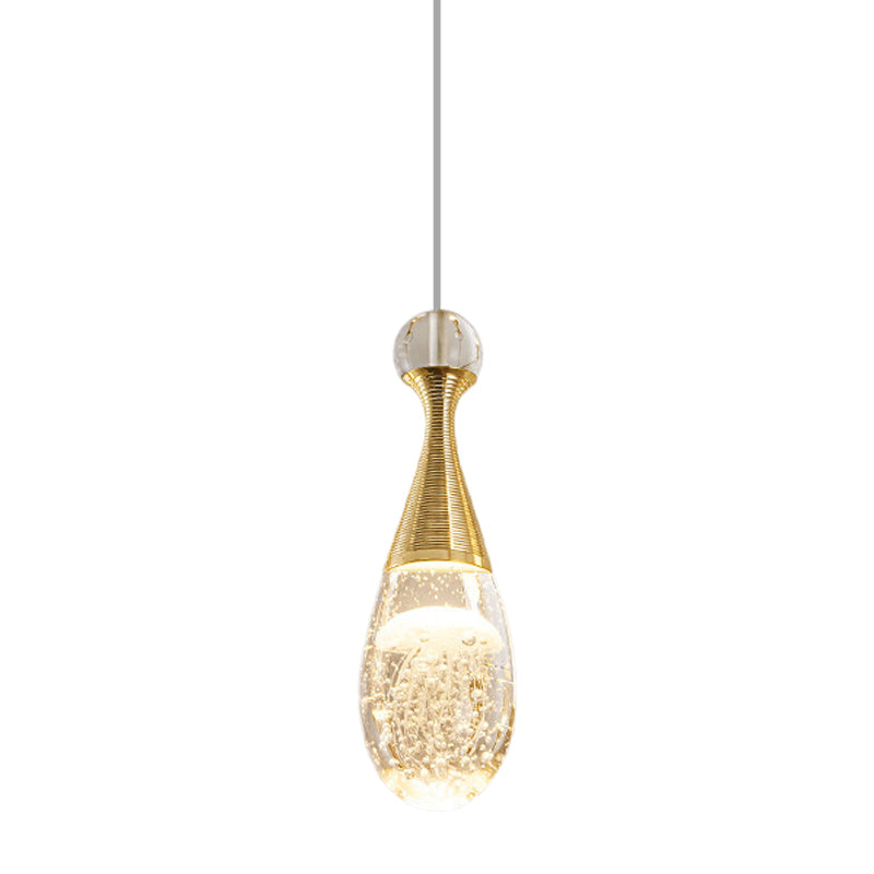 Gold Finish Teardrop Pendant Light Fixture Simple Clear Crystal LED Hanging Ceiling Lamp Clearhalo 'Ceiling Lights' 'Modern Pendants' 'Modern' 'Pendant Lights' 'Pendants' Lighting' 1031109