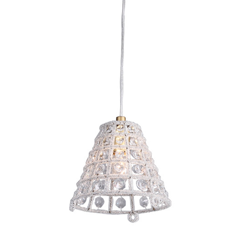 Cone Cage Ceiling Pendant Light Modernist Crystal Bead 1 Bulb Bedroom Pendulum Lamp in Gold Clearhalo 'Ceiling Lights' 'Modern Pendants' 'Modern' 'Pendant Lights' 'Pendants' Lighting' 1031117