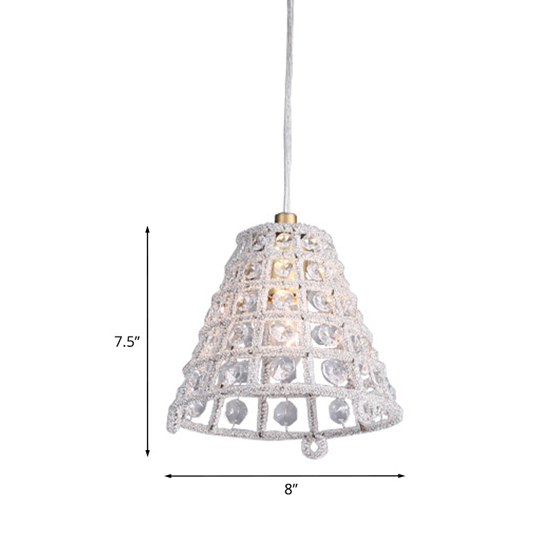 Cone Cage Ceiling Pendant Light Modernist Crystal Bead 1 Bulb Bedroom Pendulum Lamp in Gold Clearhalo 'Ceiling Lights' 'Modern Pendants' 'Modern' 'Pendant Lights' 'Pendants' Lighting' 1031118