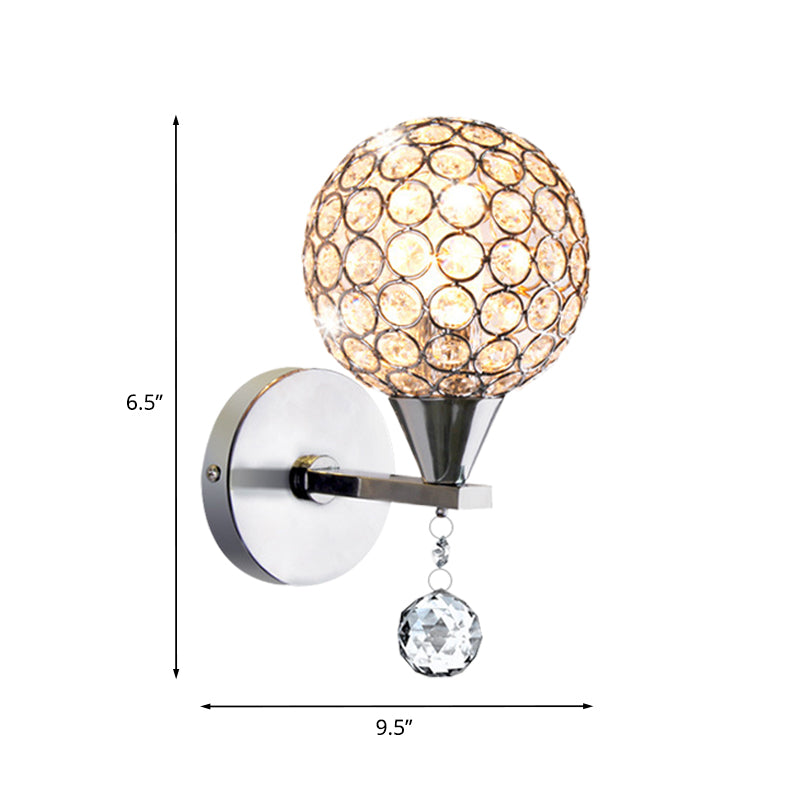 Globe Bedroom Wall Mount Lighting Crystal Encrusted 1 Head Modern Wall Light in Chrome Clearhalo 'Modern wall lights' 'Modern' 'Wall Lamps & Sconces' 'Wall Lights' Lighting' 1031122