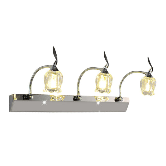 3 Bulbs Bathroom Adjustable Vanity Light Modernism Chrome LED Wall Mounted Lamp with Flower Crystal Shade Clearhalo 'Modern wall lights' 'Modern' 'Vanity Lights' 'Wall Lights' Lighting' 1031132