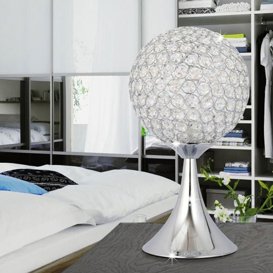 Crystal Embedded Ball Desk Light Modernism Single Chrome Finish Night Table Lamp for Bedroom Chrome Clearhalo 'Lamps' 'Table Lamps' Lighting' 1031139